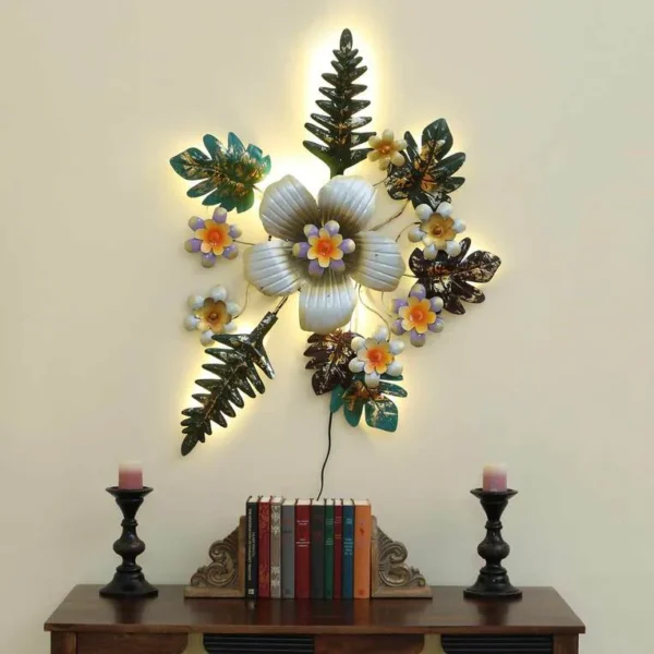 Woodsfurni Green Iron Leafs And Flower Metal Wall Art