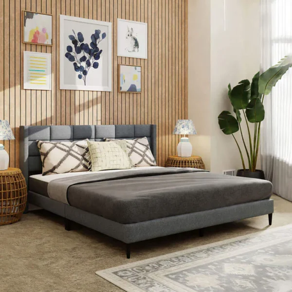 Woodsfurni Willow Upholstered King Size Bed In Grey Colour