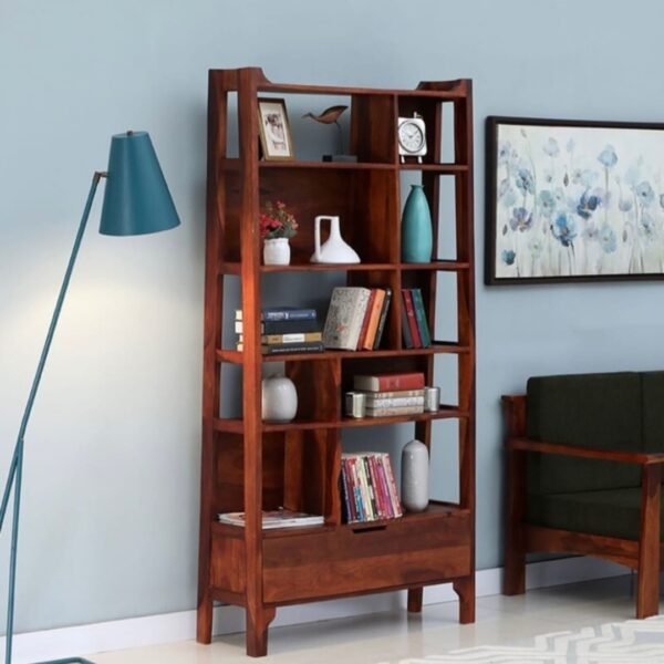 Ladder Solid Wood Book Shelf In Honey Oak Finish