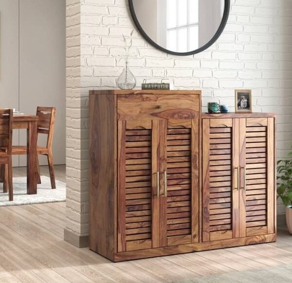 Madden Solid Wood Shoe Rack in Teak Finish