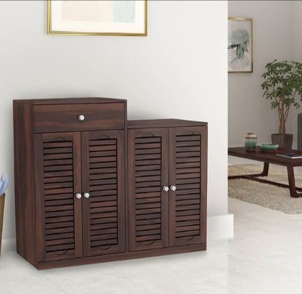 Madden Solid Wood Shoe Rack In Walnut Finish