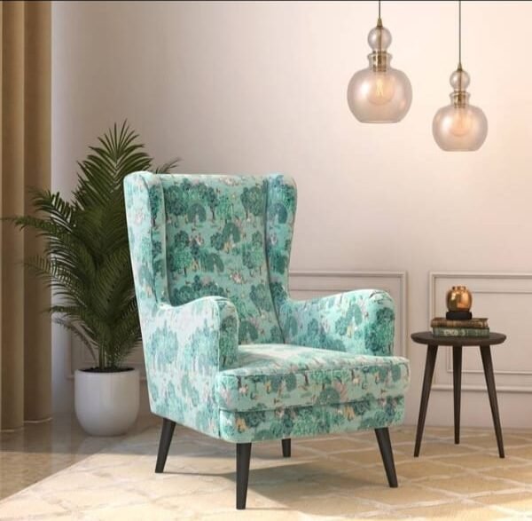 Lorina Floral Fabric Lounge Chair in Pistachio Colour