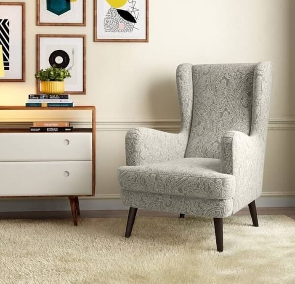 Lorina Floral Fabric Lounge Chair in Monochromatic Colour