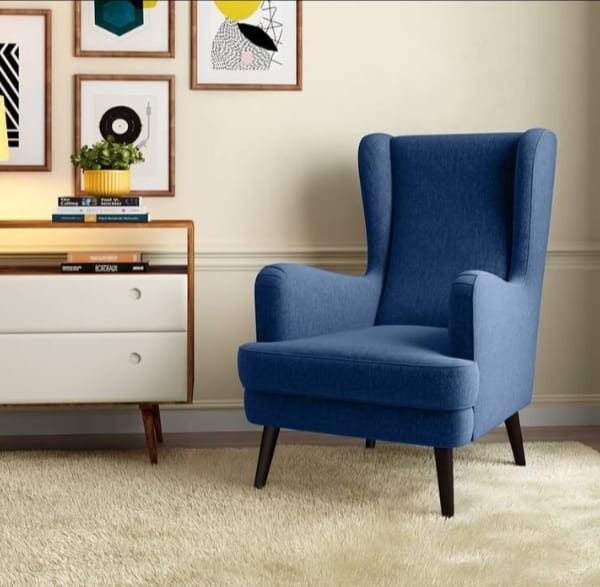 Lorina  Solid Fabric Lounge Chair in Blue Colour