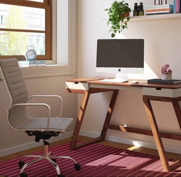 Alpine Study Creamy white on Table Teak Finish