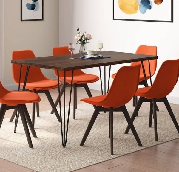 Sunday Solid Wood 6 Seater Dining Table in Walnut Finish