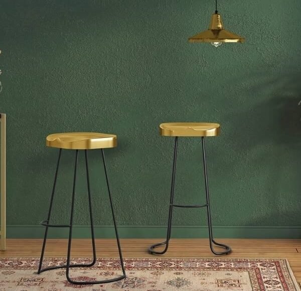 Butter Seat Bar Stool In Golden Top and Black Base Finish