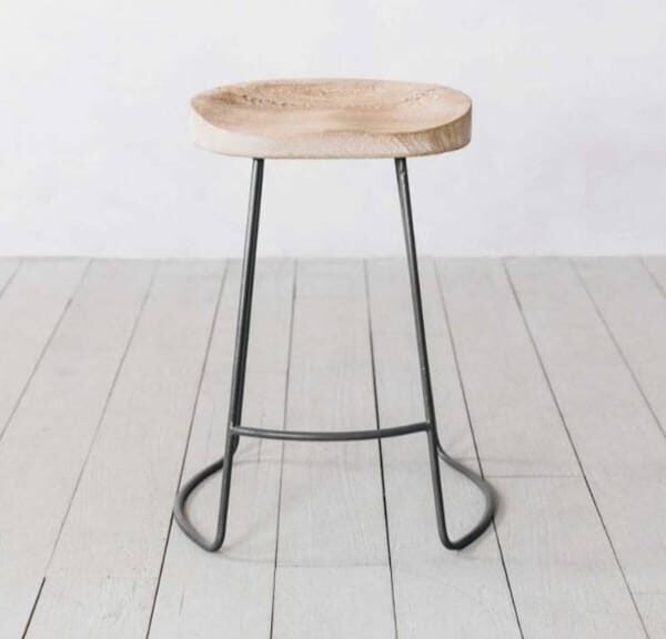 Butter Seat Solid Wood with iron Base Bar Stool In Natural Finish