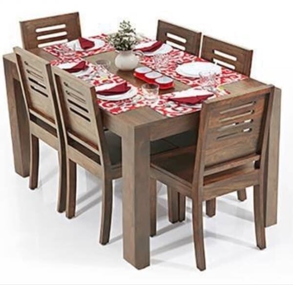 Capra-Rabia Solid Wood 6 Seater Dinning Table Set in Teak Finish