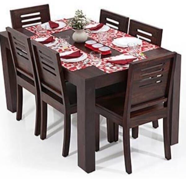 Capra-Rabia Solid Wood 6 Seater Dinning Table Set in Mahogany Finish