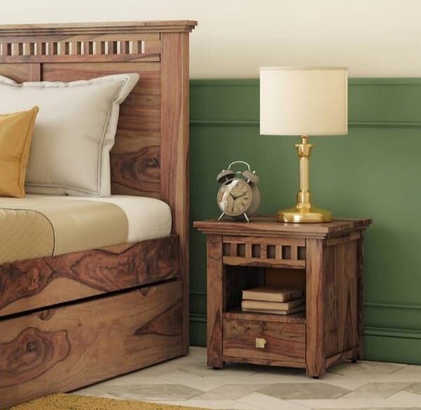 Angela Solid Wood Bedside & End Table in Teak Finish