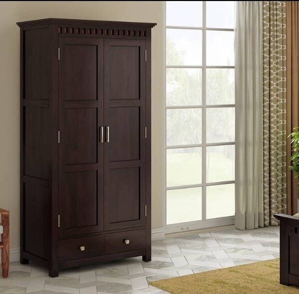 Angela Solid Wood 2 Door Wardrobe in Mahogany Finish