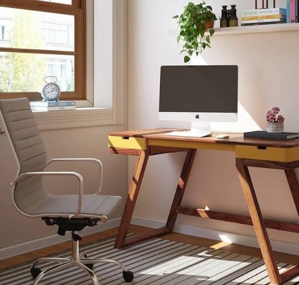 Alpine Study Table yellow on Teak Finish